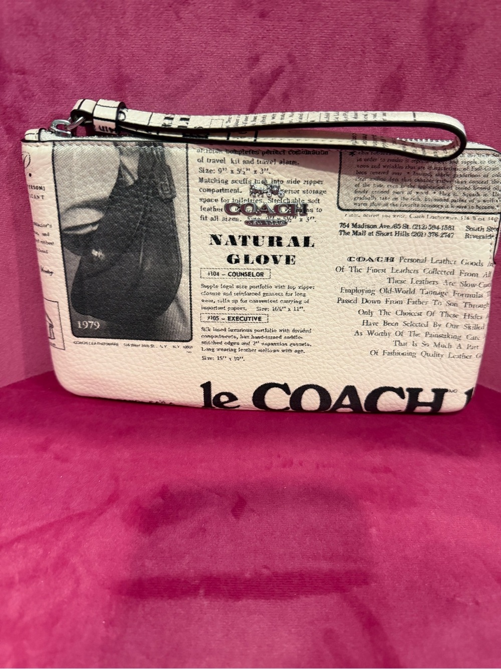 Coach White & Black Newspaper Print Wristlet with Strap